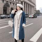 Color Panel Fleece Buttoned Long Coat