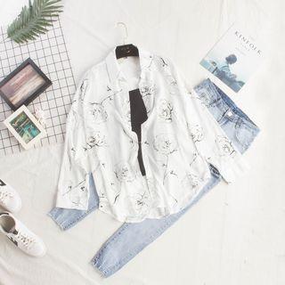 Flower Print Long-sleeve Shirt White - One Size