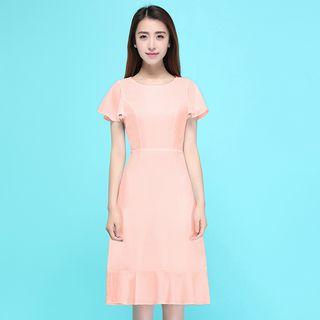 Frill Trim Short Sleeve Midi Dress