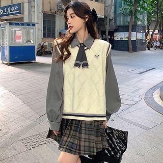 Plain Shirt / Sweater Vest / Plaid Pleated Mini Skirt (various Designs)