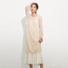 Set: Long-sleeve Knit Dress + Strappy Midi Dress Almond - One Size