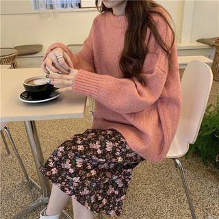 Plain Sweater / Midi Floral A-line Skirt / Set