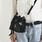 Star-embroidered Velvet Mini Bucket Bag