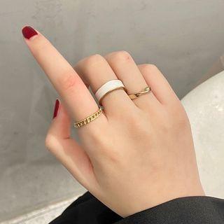 Set Of 3: Glaze / Alloy Open Ring (assorted Designs)