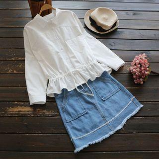 Long-sleeve Drawstring-waist Shirt