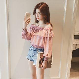 Ruffle Trim Cold Shoulder Blouse