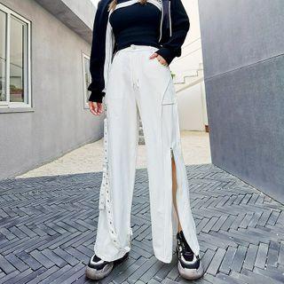 High-waist Zip-up Wide-leg Pants
