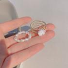 Set Of 2: Flower Layered Alloy Ring + Faux Pearl Ring Set Of 2 - J664 - Gold & White - One Size