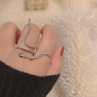 Rhinestone Snake Open Ring Silver - One Size