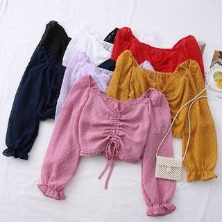 Wide-neck Drawstring Crop Top In 7 Colors