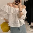 Puff-sleeve Off-shoulder Eyelet Blouse White - One Size