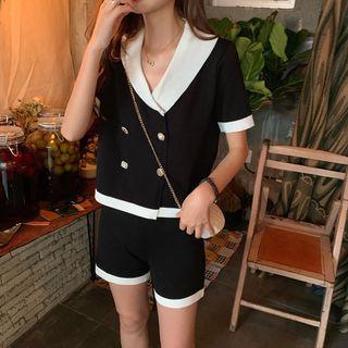 Set: Knit Top + High-waist Shorts As Shown In Figure - One Size
