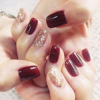 Plain Nail Art False Nail 320 - Wine Red - One Size