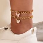 Butterfly Pendant Layered Alloy Anklet 16412 - Gold - One Size