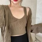 Set: Knit Cropped Camisole Top + Cardigan