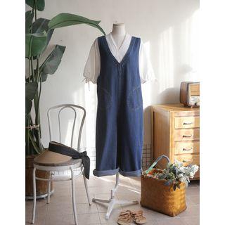 V-neck Wide-leg Denim Jumpsuit