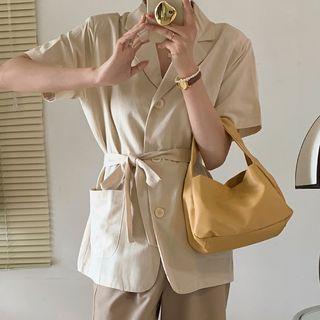 Short-sleeve Plain Elastic-waist Jacket