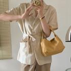 Short-sleeve Plain Elastic-waist Jacket