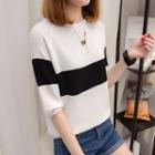 Color Panel Elbow Sleeve Top