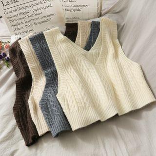Cropped V-neck Cable-knit Vest