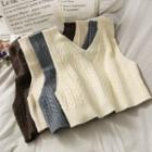Cropped V-neck Cable-knit Vest