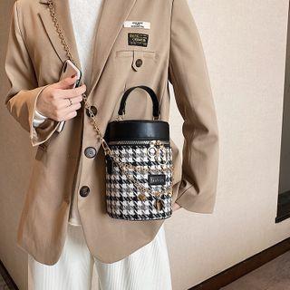 Houndstooth Top Handle Bucket Bag