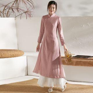 3/4-sleeve Plain Midi A-line Qipao Dress / Midi A-line Skirt / Set