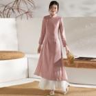 3/4-sleeve Plain Midi A-line Qipao Dress / Midi A-line Skirt / Set