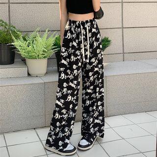 Dog Print Wide Leg Pants