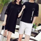 Couple Matching Elbow-sleeve Lettering Strap T-shirt / Mini Dress