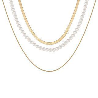 Faux Pearl Layered Alloy Necklace 5540401 - White & Gold - One Size