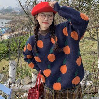 Orange Print Sweater Orange - Purplish Blue - One Size