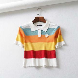 Short-sleeve Paneled Knit Polo Shirt