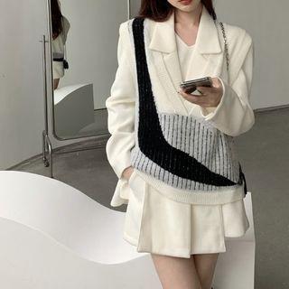 Color-block Knit Vest / Set: Irregular Blazer + High-waist Shorts