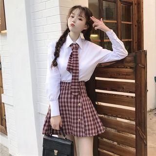 Set: Plain Shirt + Neck Tie + A-line Skirt