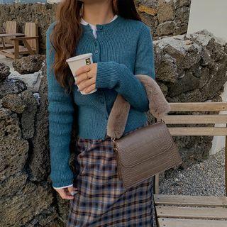 Croc Grain Handle Crossbody Bag