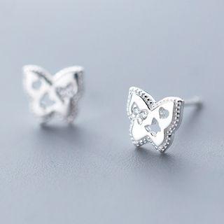 925 Sterling Silver Rhinestone Butterfly Stud Earring As Shown In Figure - One Size