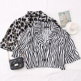Leopard / Zebra-print Lapel Crop Shirt