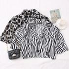 Leopard / Zebra-print Lapel Crop Shirt