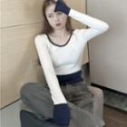 Color-block Knitted Cropped Top