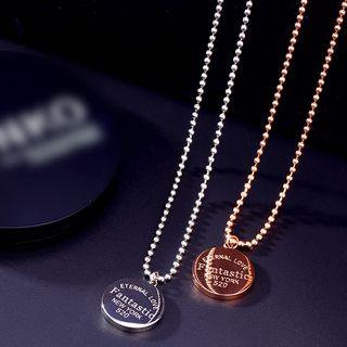 Stainless Steel Lettering Disc Pendant Necklace
