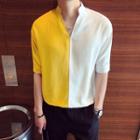 Elbow-sleeve Two Tone Shirt