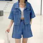 Set: Short Sleeve Denim Jacket + Shorts
