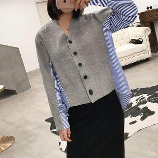 V-neck Stripe Panel Cardigan