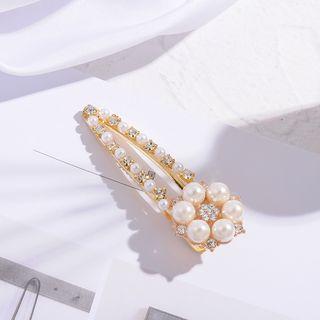 Rhinestone Faux Pearl Hair Clip Gold - One Size