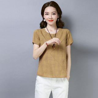 Plaid Round-neck Short Sleeve T Shirt