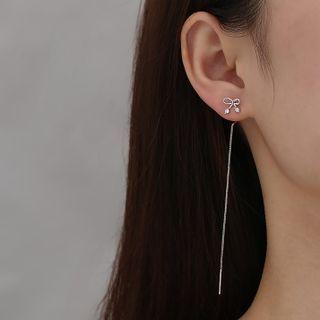 Bow Rhinestone Sterling Silver Dangle Earring 1 Pair - Silver - One Size