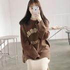 Dolman-sleeve Wool Blend Letter Sweater Brown - One Size