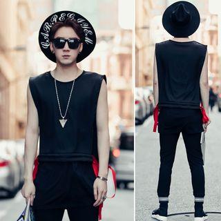 Mock Two-piece Side-tie Sleeveless Top