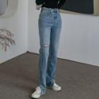 High-waist Slit Ripped Jeans